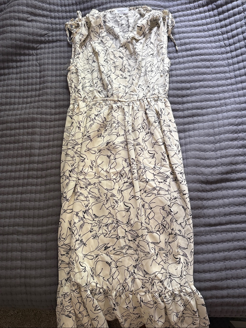 Cream Floral-Print Tie-Shoulder Midi Dress